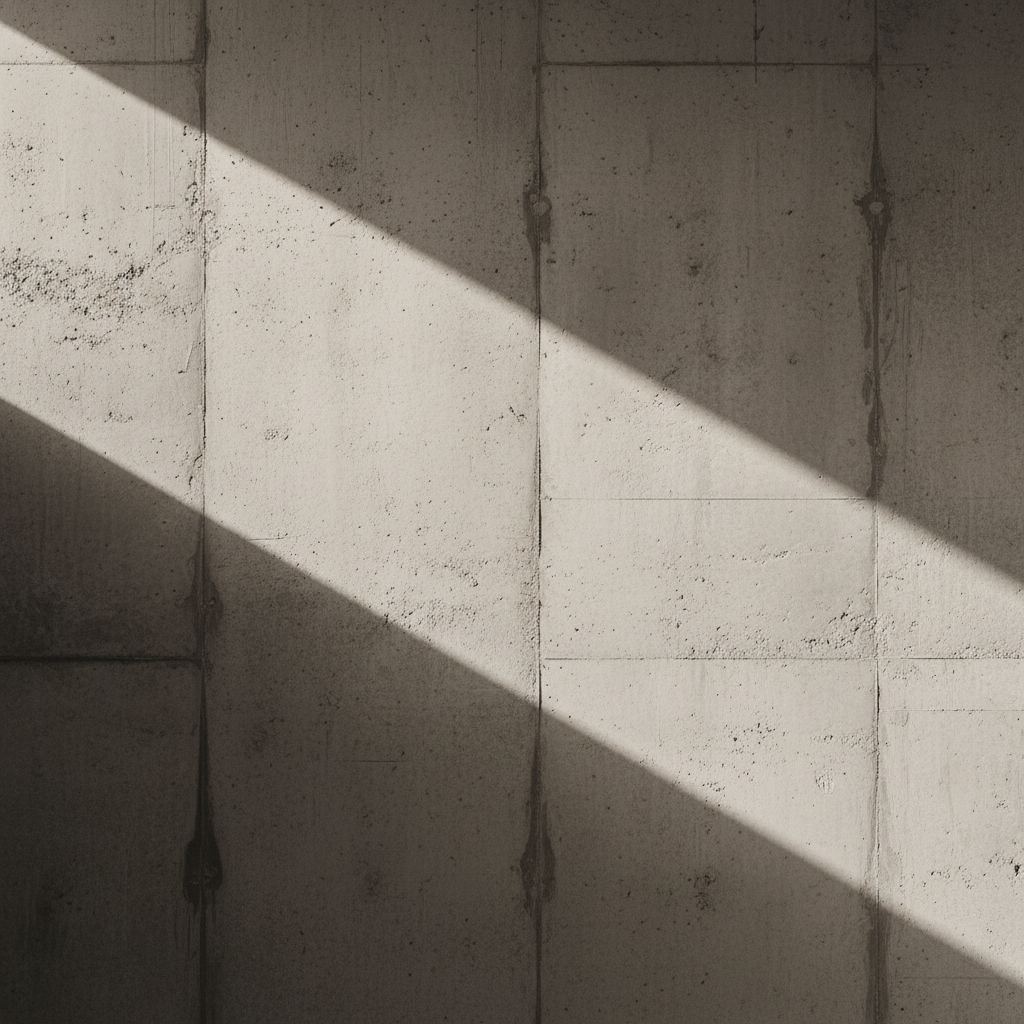Rayo de luz cálida atravesando una pared de concreto crudo.